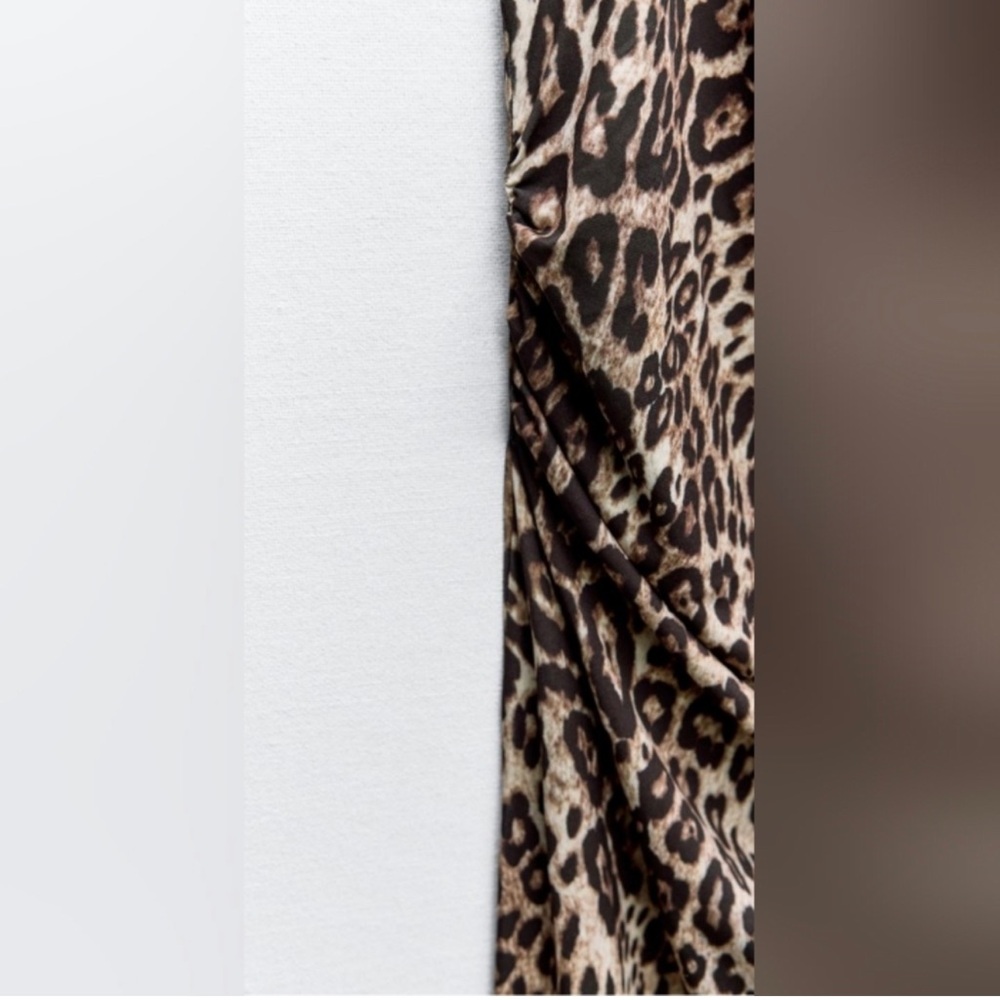 NWT Zara Animal Leopard Print Drape Modi Dress M L - Picture 7 of 14